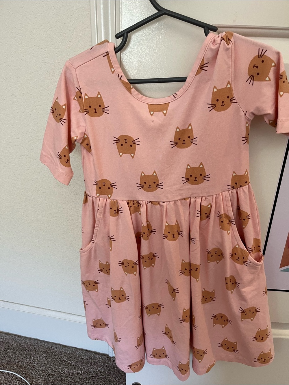 Hanna Andersson Girls Pink Cat Print Twirl Dress Size 5